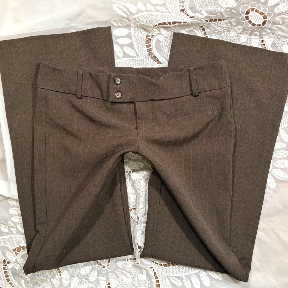 Y2K Low Rise Office Siren Brown Pinstripe Wide Leg Dress Pants Low Rise Trousers